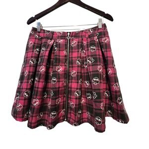 Hot Topic Monster High Flare Mini Skirt Womens LG Pink Plaid Zip Front Grunge